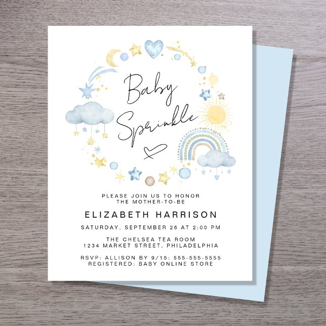 Budget Boho Watercolor Baby Boy Sprinkle Invite (Creator Uploaded)