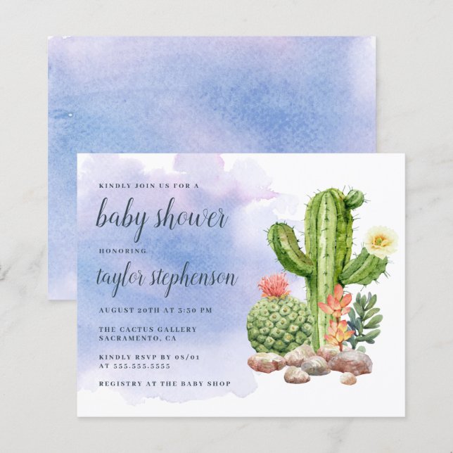 Budget Boho Watercolor Cactus Baby Shower (Front/Back)