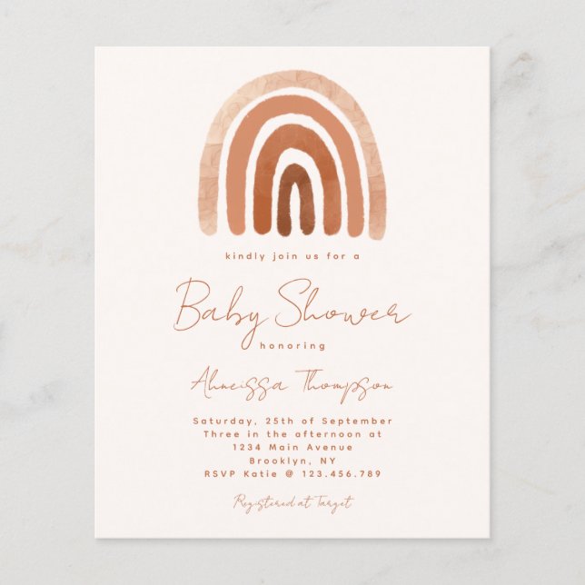 Budget Boho Watercolor Rainbow Baby Shower Invite (Front)