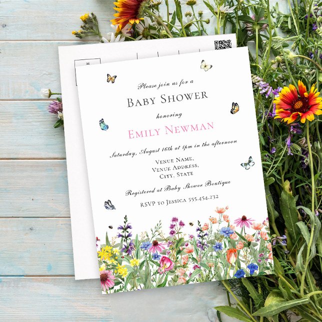 Budget Boho Wildflower Baby Shower  Announcement Postcard (Creator Uploaded)