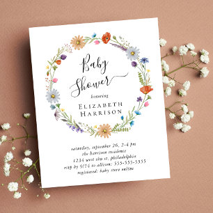 Budget Boho Wildflower Baby Shower Invitation