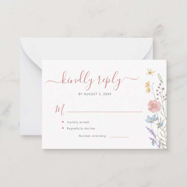 Budget boho wildflower wedding RSVP  Card (Front)