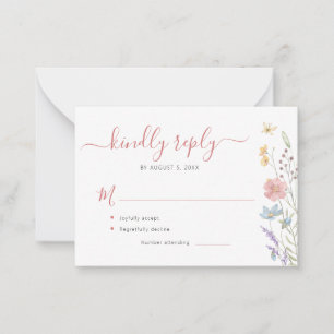 Budget boho wildflower wedding RSVP  Card