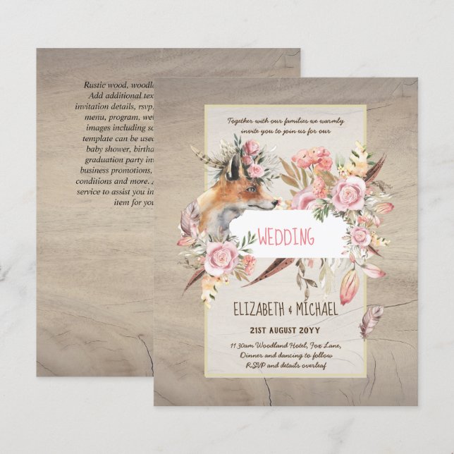 BUDGET Boho Woodland FOX Floral Wedding Modern (Front/Back)