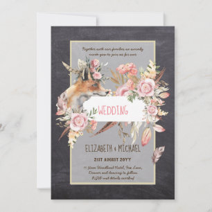 BUDGET Boho Woodland FOX Floral Wedding Modern Invitation