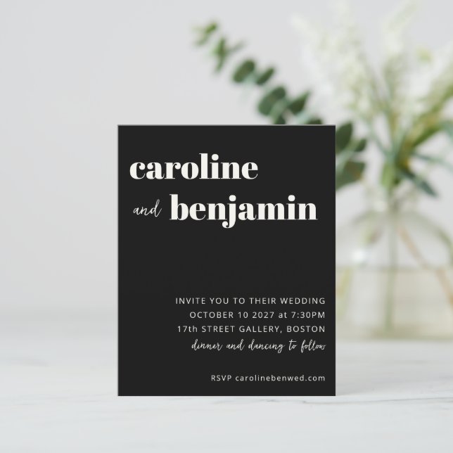 Budget Bold Black Modern Wedding Invitation (Standing Front)
