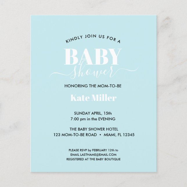 BUDGET BOLD BLUE WHITE BOY BABY SHOWER (Front)