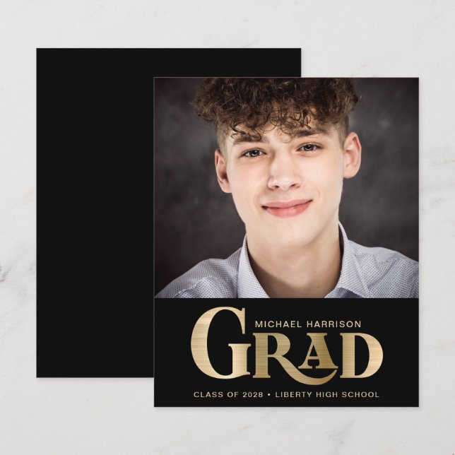 Budget Bold Gold Type Photo Black Graduation (Front/Back)