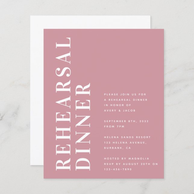 Budget Bold Modern Rehearsal Dinner Invitation (Front/Back)