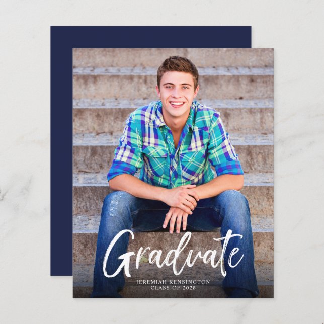 Budget Bold Script Photo Graduation Announcement (Front/Back)