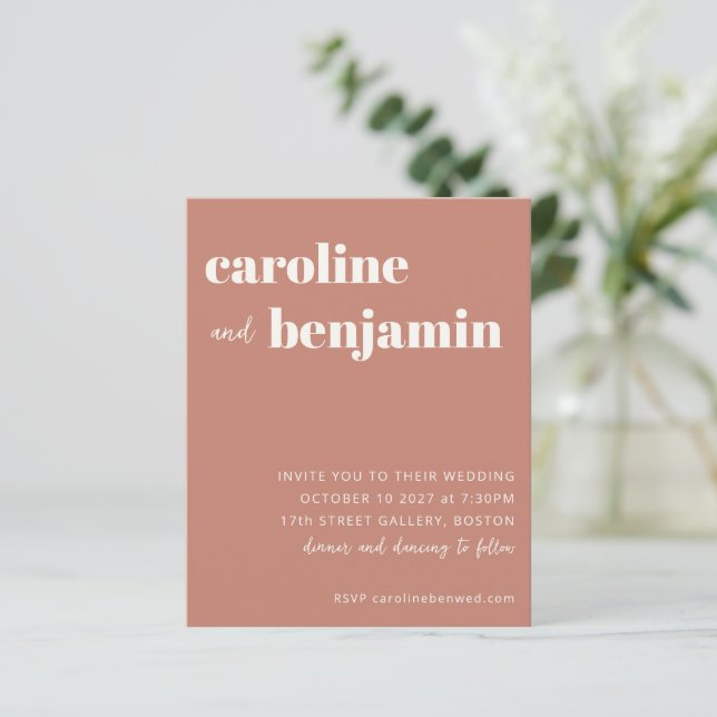 Budget Bold Terracotta Modern Wedding Invitation (Standing Front)