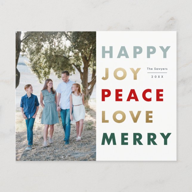 Budget Bold Type Photo Christmas Holiday Card (Front)