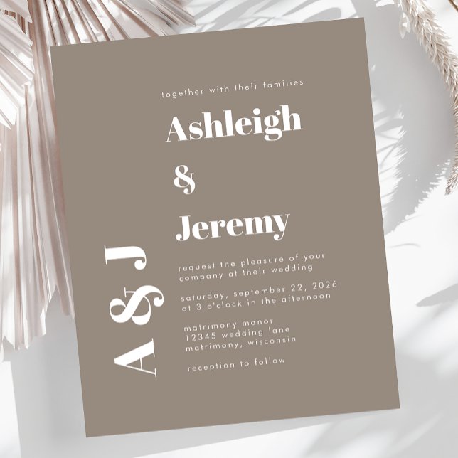Budget Bold Typography Taupe Wedding Invite (Creator Uploaded)