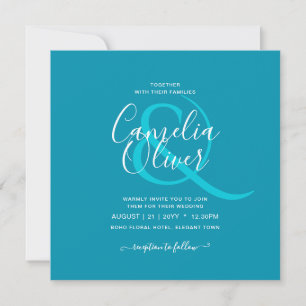 BUDGET Bondi Blue Monochrome Wedding Invitation