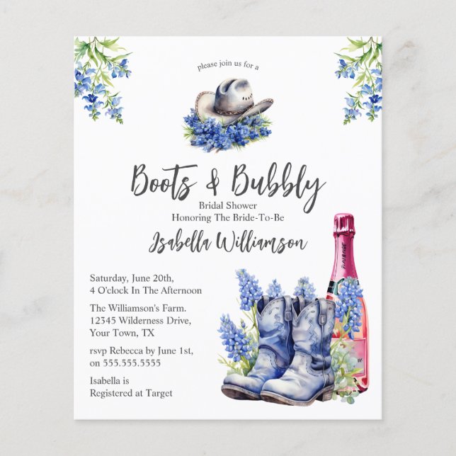 Budget  Boots and Bubbly Wood Bridal Shower (Front)