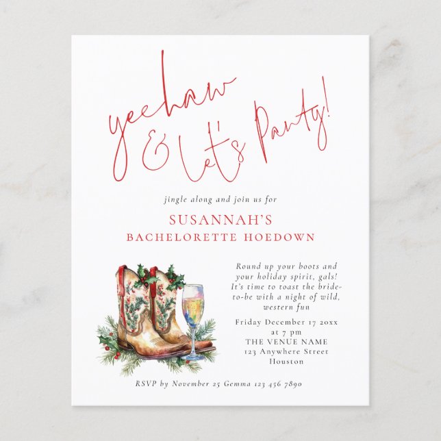 Budget Boots Bubbly Christmas Bachelorette Party (Front)