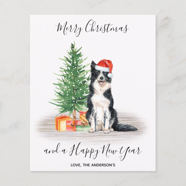 Budget Border Collie Dog Merry Christmas Card (Front)