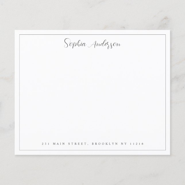 Budget Border Girly Script Name Address Note Card (Front)