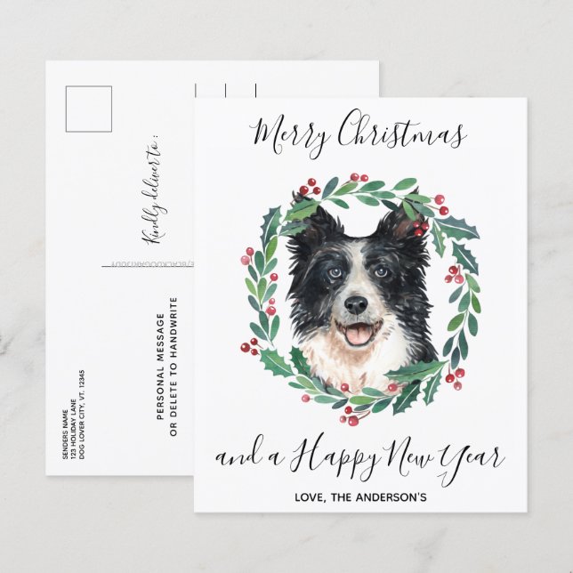 Budget Bordure Collie Chien Joyeux Noël Carte post (Devant / Derrière)