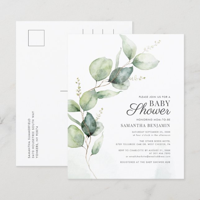 Budget Botanical Eucalyptus Greenery Baby Shower (Front/Back)