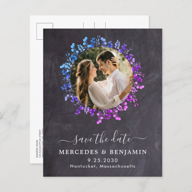 Budget Botanical Eucalyptus QR Save The Date Photo (Front/Back)