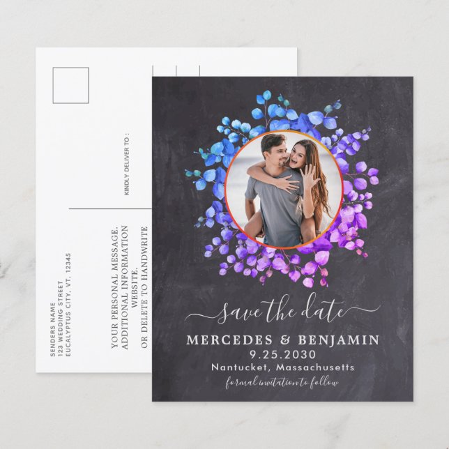 Budget Botanical Eucalyptus Save The Date Photo (Front/Back)