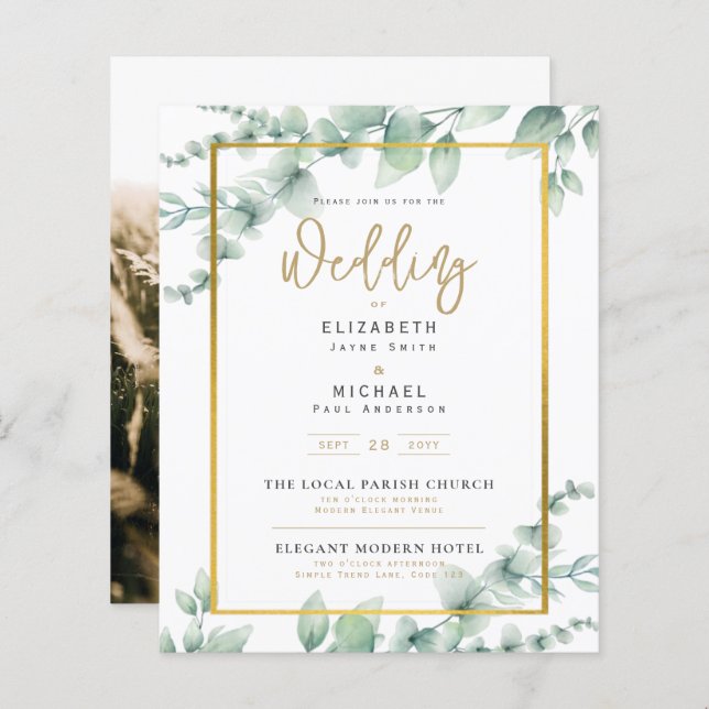 Budget Botanical Eucalyptus Wedding INVITE (Front/Back)