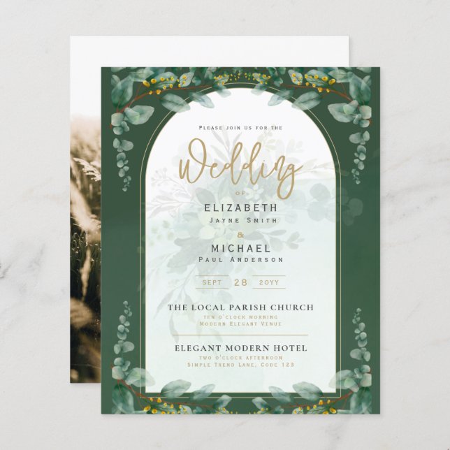 Budget Botanical Eucalyptus Wedding INVITE (Front/Back)