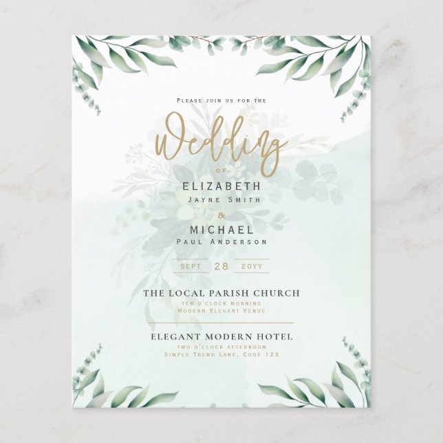 Budget Botanical Eucalyptus Wedding INVITE (Front)