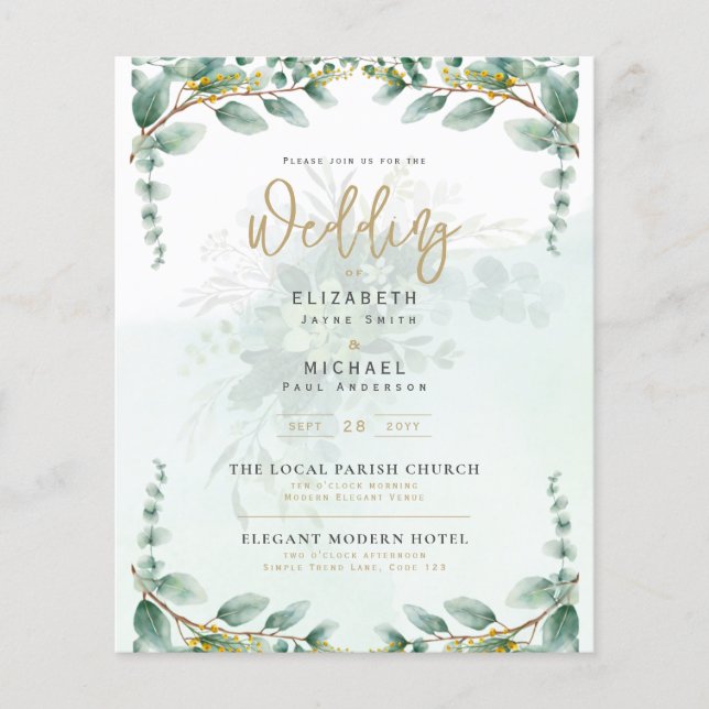 Budget Botanical Eucalyptus Wedding INVITE (Front)
