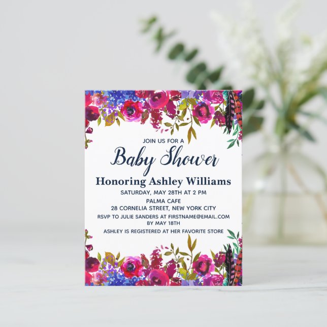 Budget Botanical Floral Baby Shower Invitation (Standing Front)