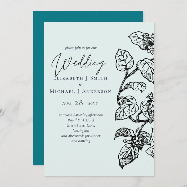 BUDGET Botanical Garden Leaves Wedding Invite (Front/Back)
