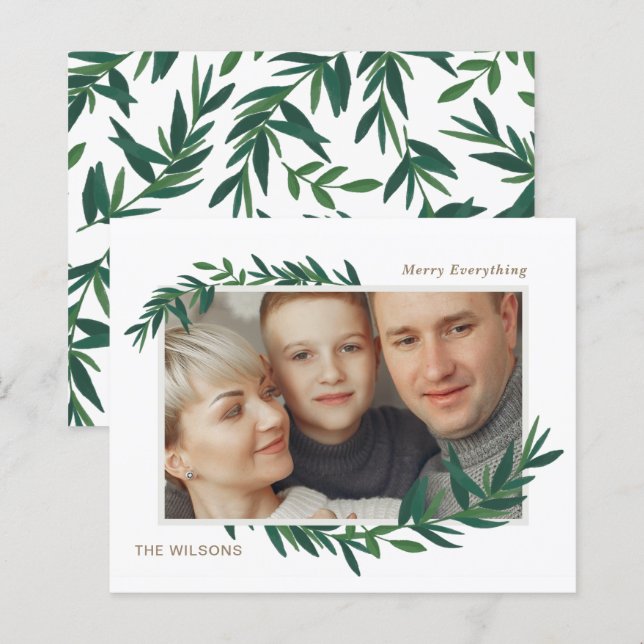 Budget Botanical Gold photo Holiday Card (Front/Back)