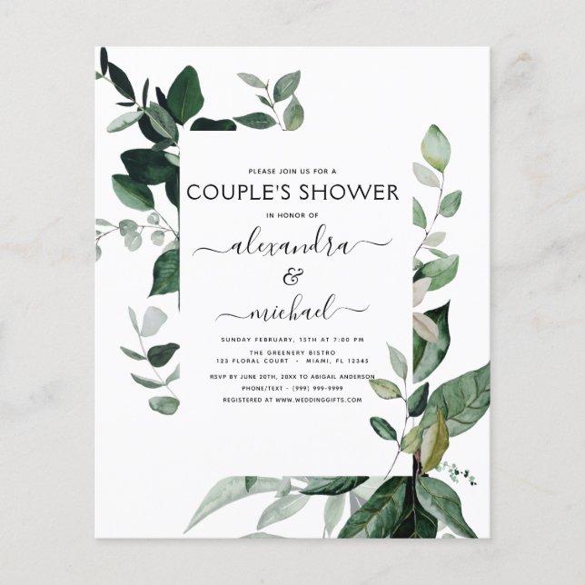 Budget Botanical Greenery Foliage Couple's Shower Flyer (Front)