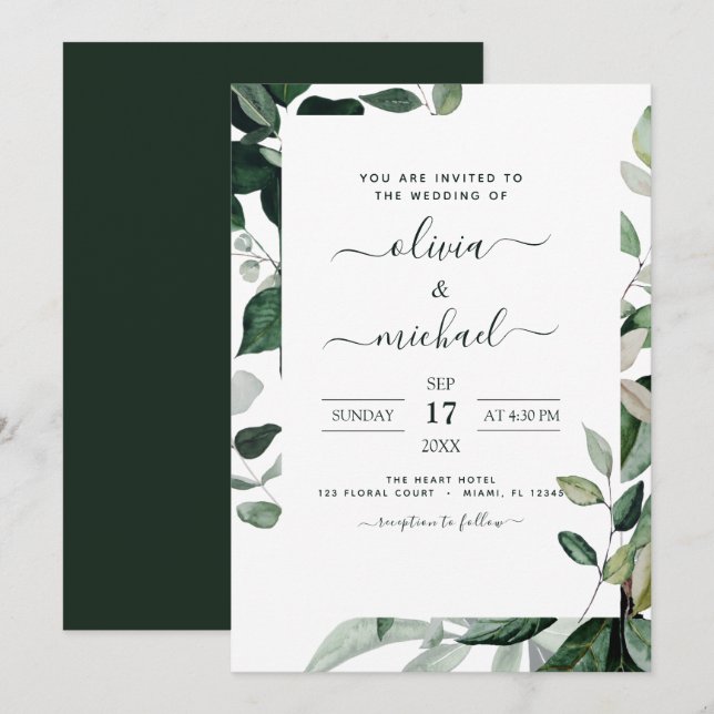 Budget Botanical Greenery Foliage Wedding Flyer Invitation (Front/Back)