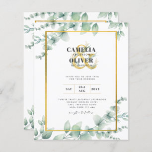 Budget Botanical Greenery Gold Wedding Invitations