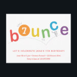Budget Bounce Kids Age Birthday Party Invitation Postcard<br><div class="desc">This bounce birthday party invitation features bouncing letters in a gender neutral colour rainbow palette of red, orange, yellow, green, blue and purple with editable age in the O. A super fun, gender neutral take on a trampoline, gymnastics or bounce party. This invitation is inspired by all the kids who...</div>
