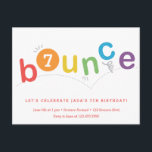 Budget Bounce Kids Age Birthday Party Invitation Postcard<br><div class="desc">This bounce birthday party invitation features bouncing letters in a gender neutral colour rainbow palette of red, orange, yellow, green, blue and purple with editable age in the O. A super fun, gender neutral take on a trampoline, gymnastics or bounce party. This invitation is inspired by all the kids who...</div>