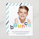 Budget Bounce Kids Birthday Party Invitations<br><div class="desc">A modern kids birthday party invitation with colourful bounce typography and personalized age and photo. Click the edit button to customize this design.</div>