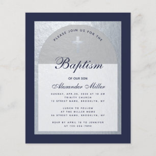 Budget Boy Baptism Silver Navy Blue Invitation