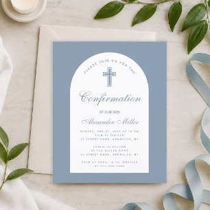 Budget Boy Dusty Blue Arch Confirmation Invitation
