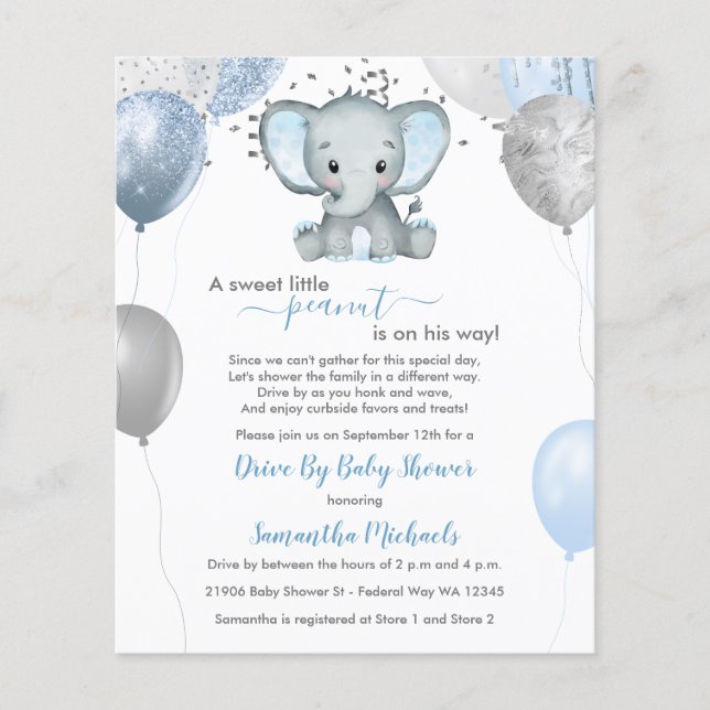 Budget Boy Elephant Balloons Drive By Baby Shower (Front)