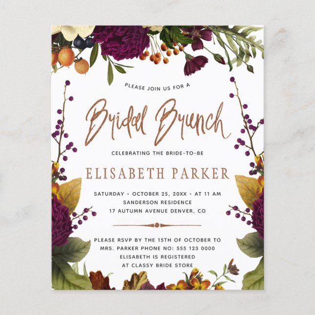 Budget bridal brunch fall bridal shower invitation flyer (Front)