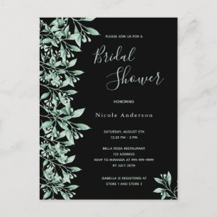 Budget bridal shower black green invitation postcard