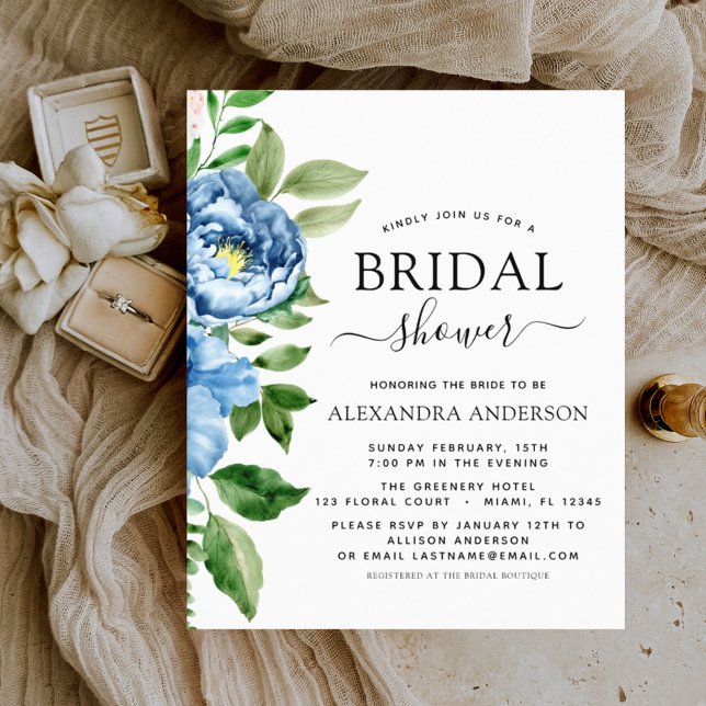 Budget Bridal Shower Blue Floral Invitation (Creator Uploaded)
