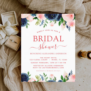 Budget Bridal Shower Blue Pink Floral Invitation