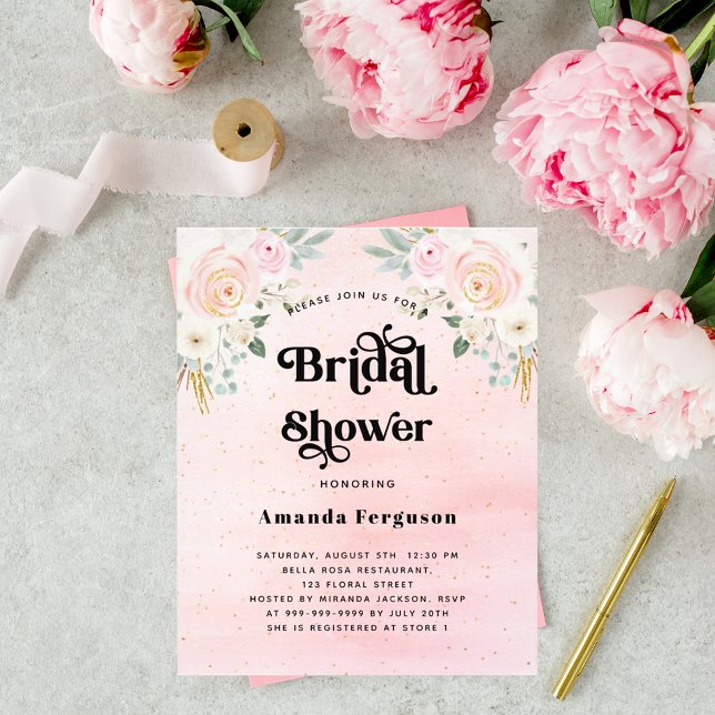 Budget bridal shower blush pink floral invitation (Creator Uploaded)