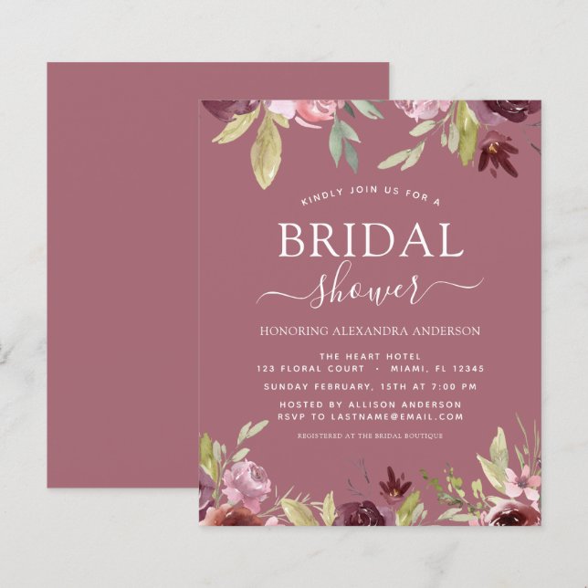 Budget Bridal Shower Burgundy Dusty Pink (Front/Back)