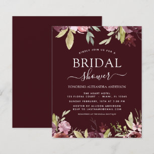 Budget Bridal Shower Burgundy Spring Invitations