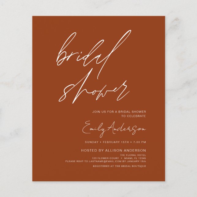 Budget Bridal Shower Burnt Orange Terracotta Flyer (Front)